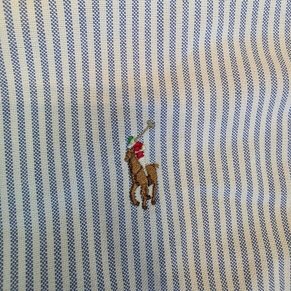 Ralph Lauren XL Classic Fit Shirt Blue White Stripe Short Sleeve Polo Pony Logo - Picture 3 of 9